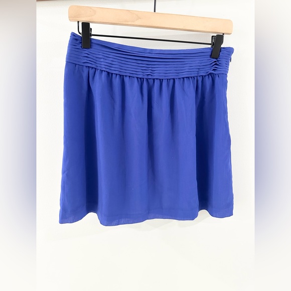 Loft Tuxedo Pleated Chiffon A Line Skirt Cobalt Blue Size 0 Petite - Picture 4 of 6